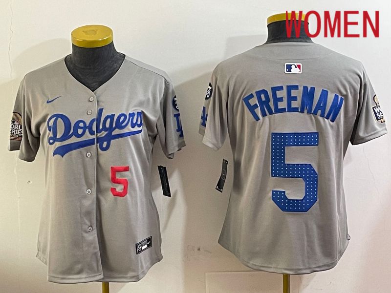 Women Los Angeles Dodgers #5 Freeman Grey Game 2024 Nike MLB Jersey style 12052